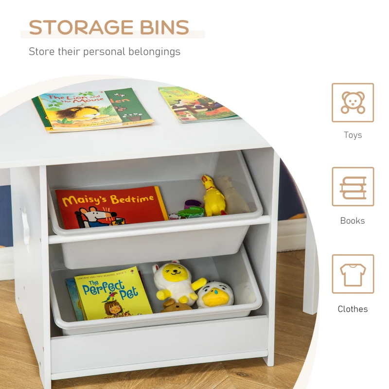 Qaba 3-Piece Kids Table and Chair Set Writing Desk with Storage Boxes Hollow Star Design for Toddler Activities 2-4 Years old, White