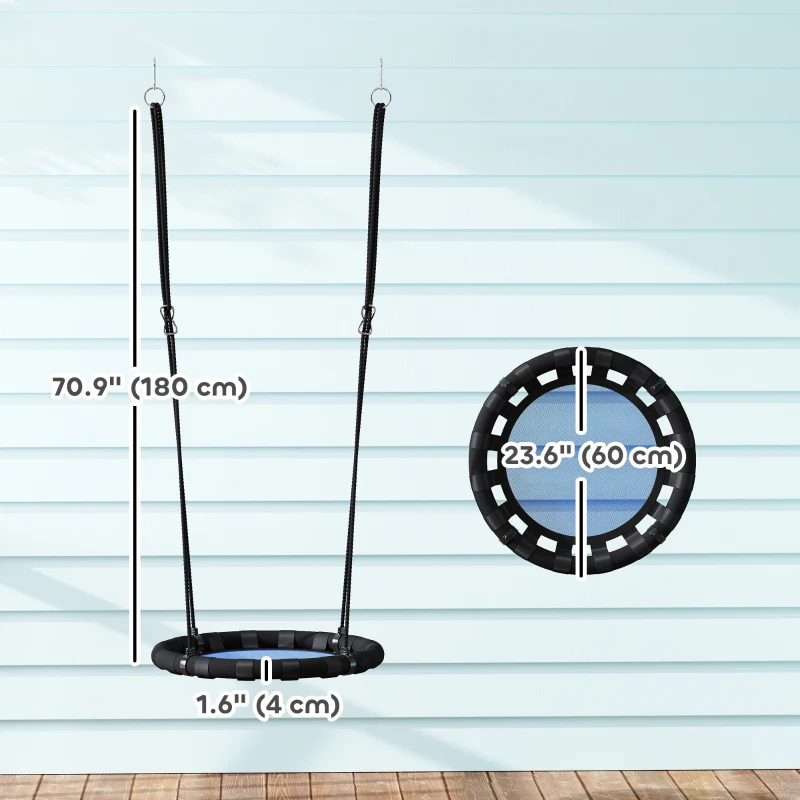 Qaba 24 inch Saucer Tree Swing Set for Kids with Adjustable Hanging Ropes for Outdoor, Backyard, Blue