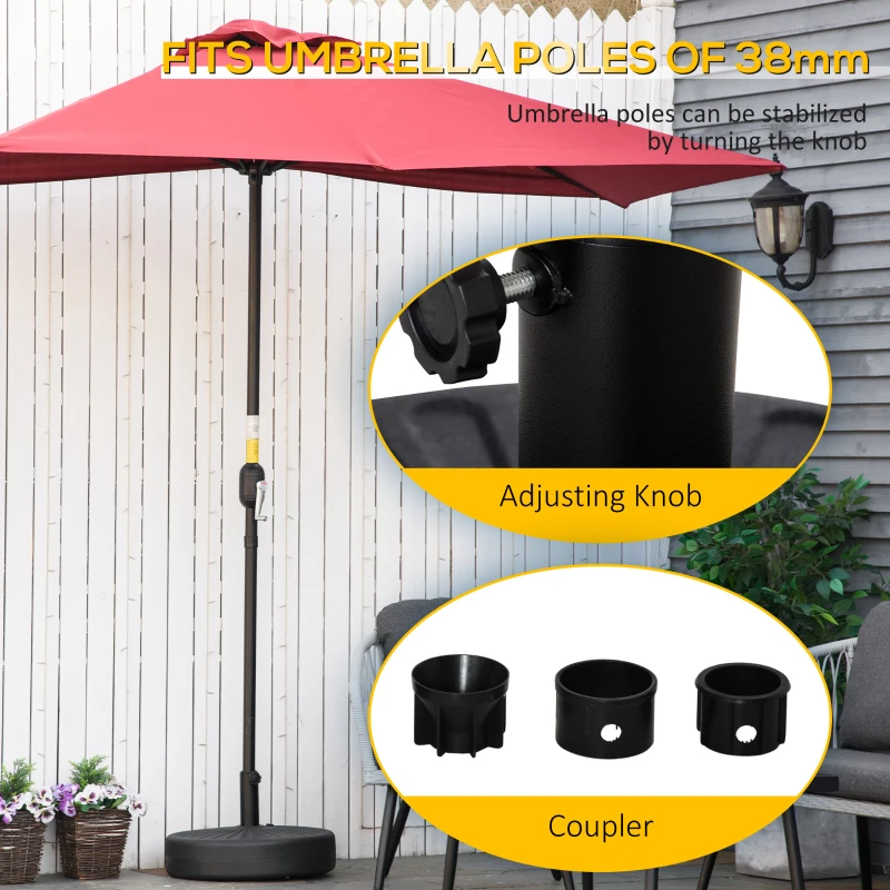 Outsunny Fillable Patio Umbrella Base Stand, Round Plastic Umbrella Holder for Outdoor, Patio, Garden, Deck and Beach, 46lb Capacity Water or 57lb Capacity Sand, Fit Dia 38mm Pole, Black