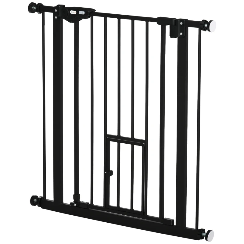 PawHut Retractable Gate Extra Wide Press-Mounted with Cat Door, Auto Closing Pet Gate for Stair, Hallway, 29-32 Inch