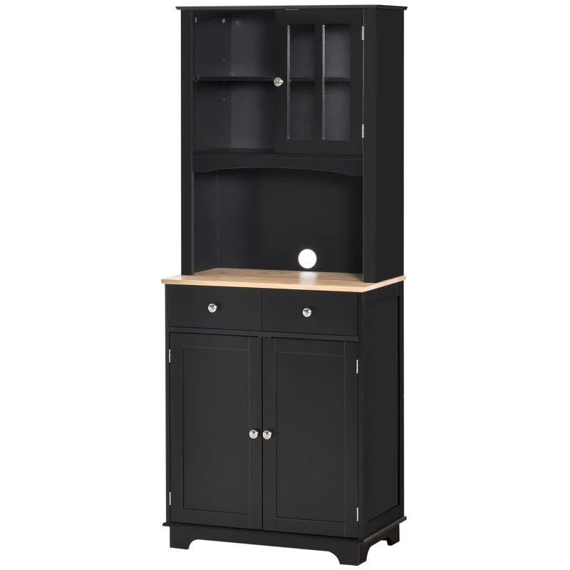 HOMCOM Freestanding 67" Kitchen Buffet with Hutch, Pantry Cabinet with Microwave Stand, Adjustable Shelf, 2 Drawers, Cupboard, Black