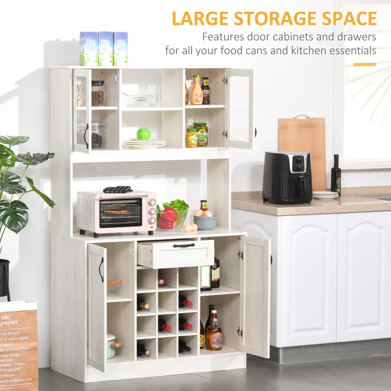 HOMCOM Kitchen Buffet with Hutch, Kitchen Pantry with Drawer and Wine Rack, White