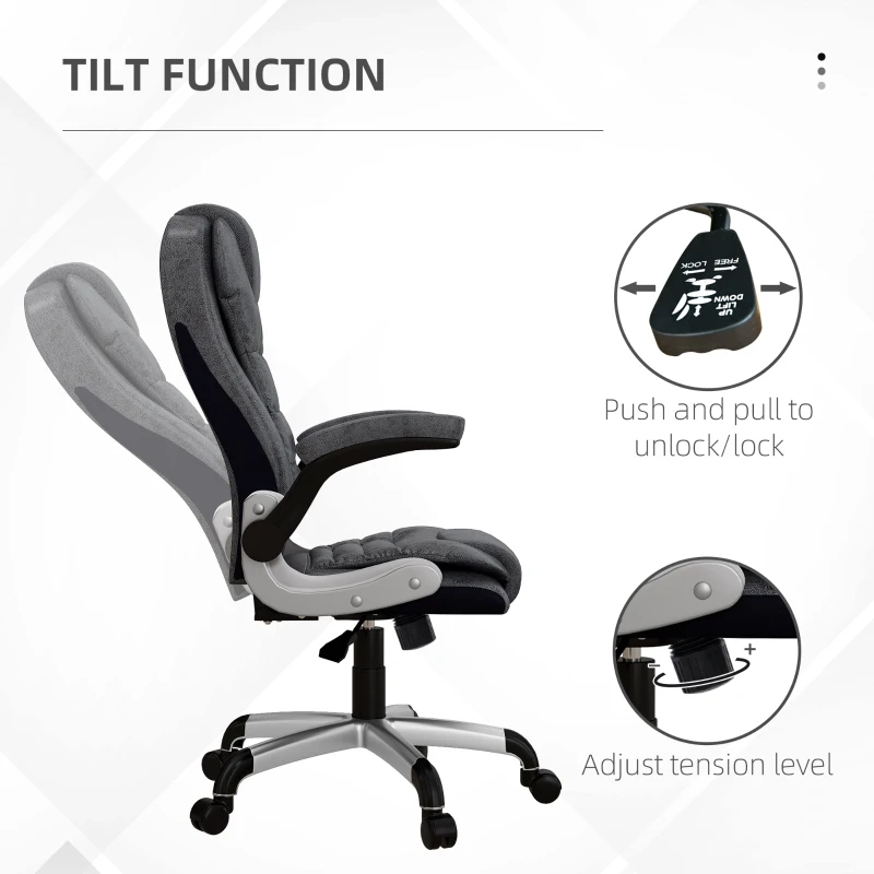 Vinsetto Heavy Duty Microfibre Office Chair, Big and Tall Computer Chair with Flip-up Arm, 400lbs, Charcoal Grey