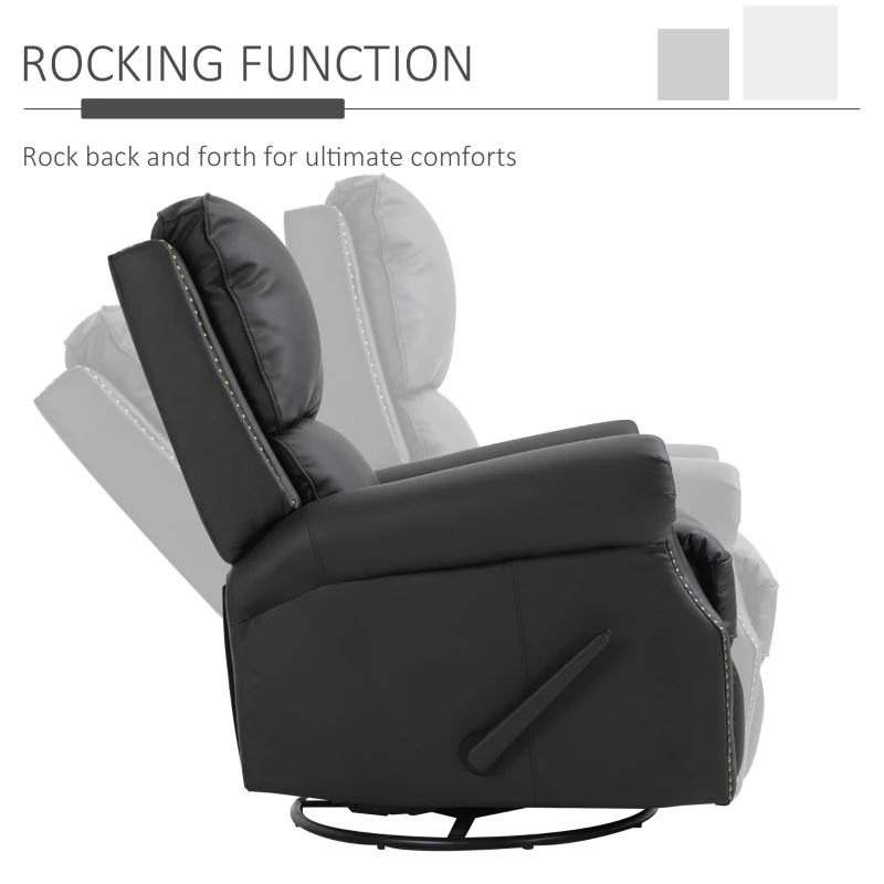 HOMCOM Manual Recliner Chair PU Leather Office Home Theater Single Sofa with Arm, Footrest, Nailhead Trim Padded Seat, 360° Swivel and Rocking Function for Living Room Bedroom Brown