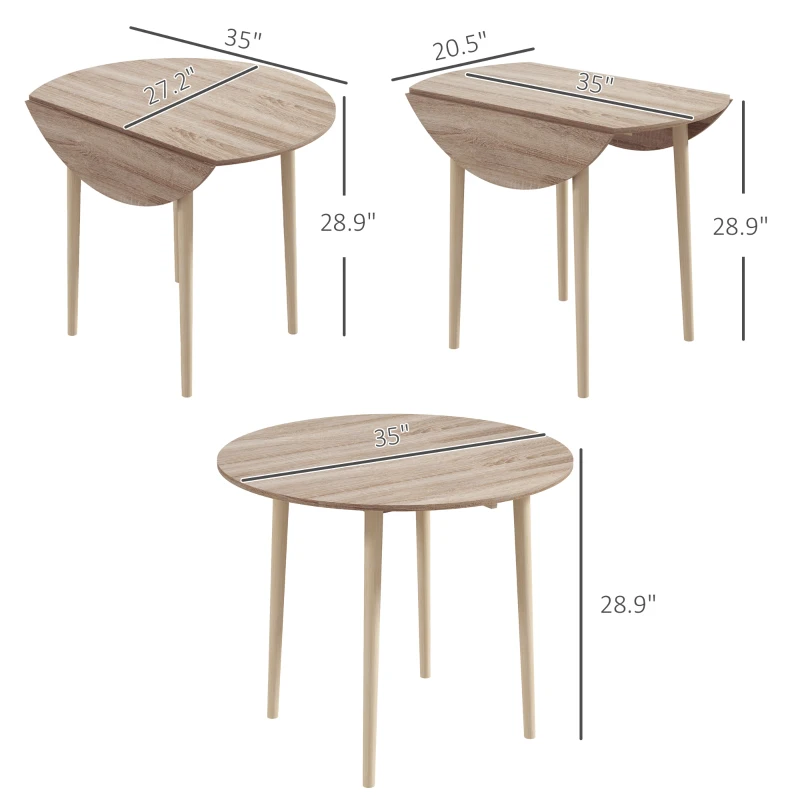 HOMCOM Folding Dining Table, Round Drop Leaf Kitchen Table for Small Spaces with Wood Legs, Oak Color