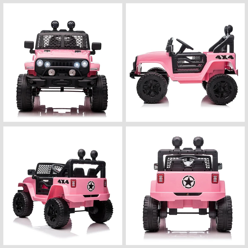 Aosom 12V Kids Ride On Truck with Parent Remote Control, Battery Powered Electric Car with Spring Suspension, Adjustable Speed, LED Lights and Horn, Pink