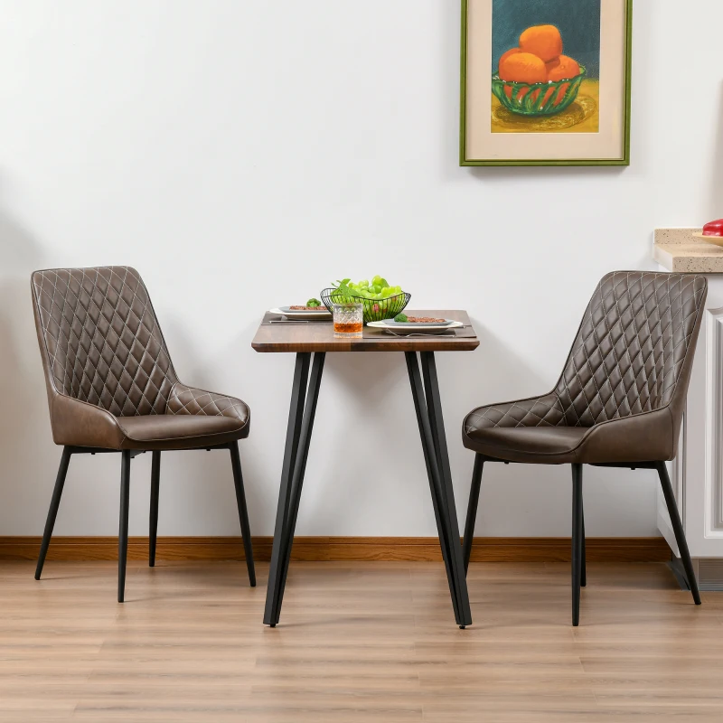 HOMCOM Retro Dining Chair Set of 2, PU Leather Upholstered Side Chairs for Kitchen Living Room with Metal Legs, Brown
