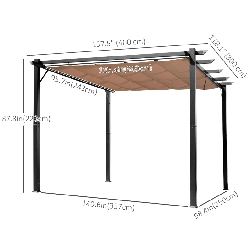 Outsunny 10' x 13' Outdoor Pergola Aluminium Gazebo Backyard Canopy Cover Square Sunshade Garden Grape Trellis Black
