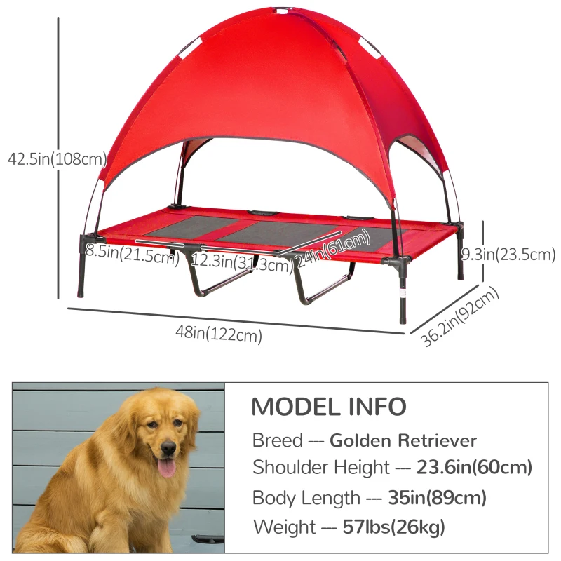 PawHut Elevated Pet Bed Dog Cot Portable Outdoor&Indoor Cot Tent Canopy Shelter Instant Red