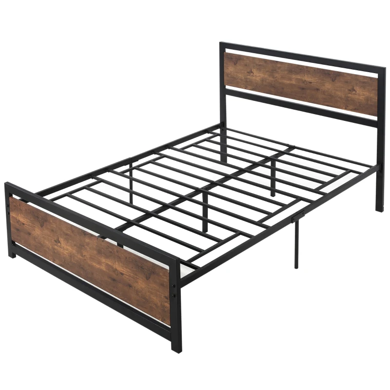 HOMCOM Full Bed Frame with Headboard & Footboard, Strong Metal Slat Support Bed Frame w/ Underbed Storage Space, No Box Spring Needed, 56.75''x76.75''x40.5''