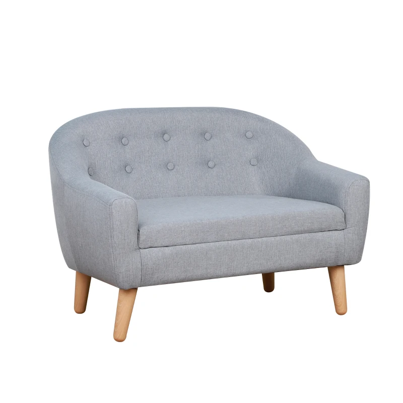 Qaba 2-Seat Linen Fabric and Wooden Frame Sofa Couch for Kids and Toddlers Ages 3-7, 11" High Seat, Grey
