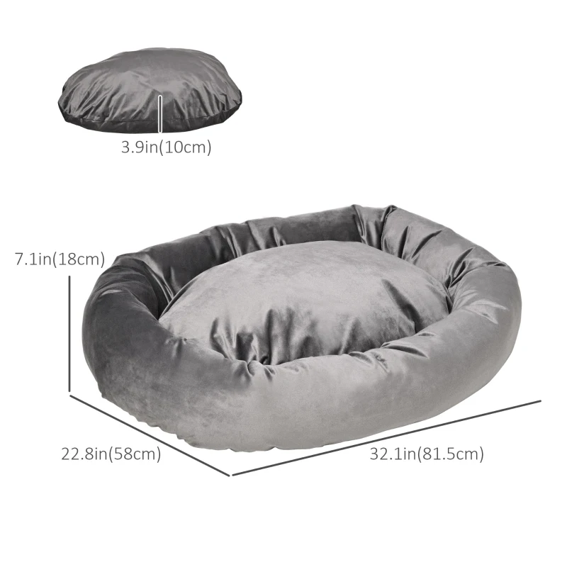 PawHut Pet Bed, Soft Velvet Lounge Sleeper, Machine Washable Cushion, Soft Padding, Zippered Cover, Portable, for Medium Dogs, Dark Grey