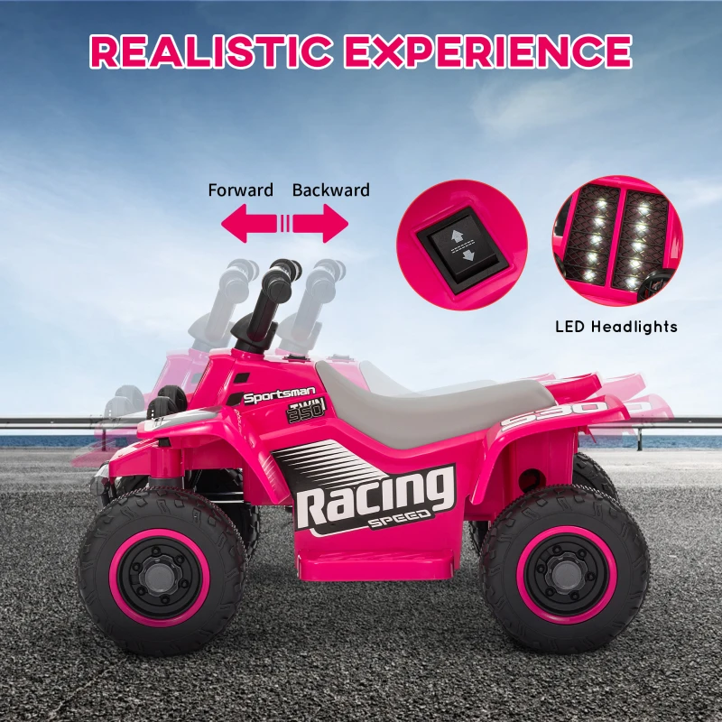 Qaba 6V Kids ATV Quad, 4 Wheeler Battery Powered Electric Ride on Car w/ Lights, Forward Backward, Pink