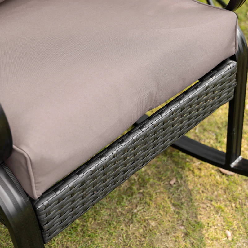 Outsunny 2 Piece Outdoor Wicker Rocking Chairs Rattan Porch Rockers with Cushions, Aluminum Frame for Garden, Patio, Gray
