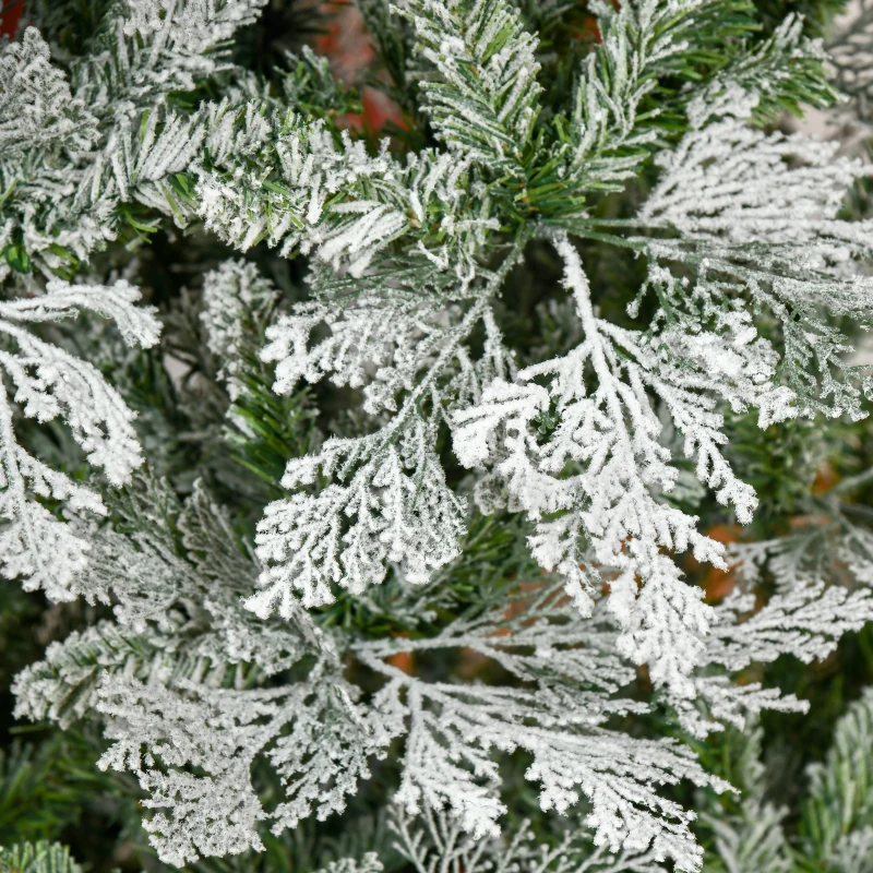 HOMCOM 7.5 Feet Pencil Snow Flocked Artificial Christmas Tree with 880 Realistic Cypress Branches, Auto Open, Green