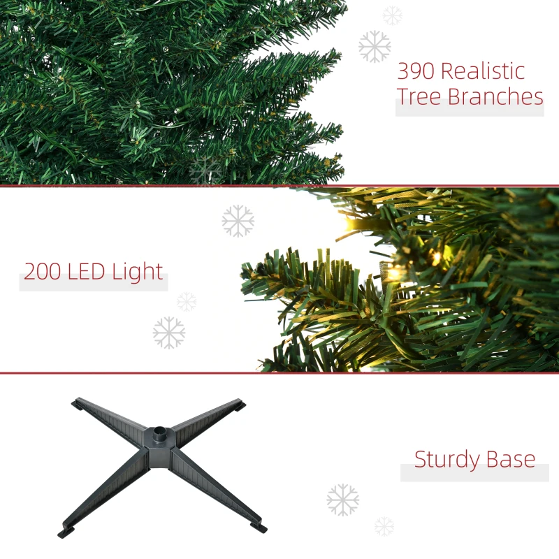 HOMCOM 6' Tall Pre-Lit Slim Noble Fir Artificial Pencil Christmas Tree with 200 Warm White LED Lights and 390 Tips, for Christmas Decoration, Green