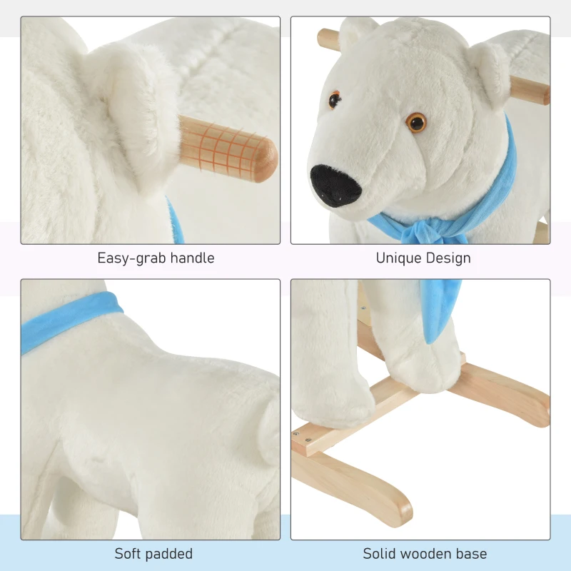 Qaba Kids Ride On Rocking Horse with Soft Polar Bear Body, Fun Roaring Sound, & Safety Handlebars/Footrests