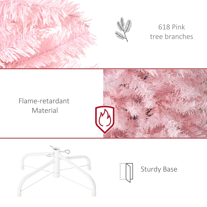 HOMCOM 6FT Pop-up Artificial Christmas Tree Holiday Xmas Holiday Pencil Tree Decoration with Automatic Open for Home Party, Pink