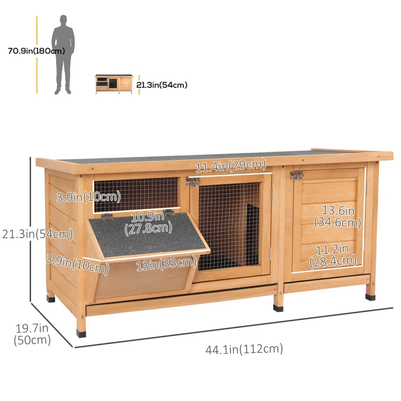 PawHut Wooden Rabbit Hutch Bunny Cage Guinea Pig House Outdoor with Sliding Out Tray, Openable Roof, Feeding Trough, Yellow