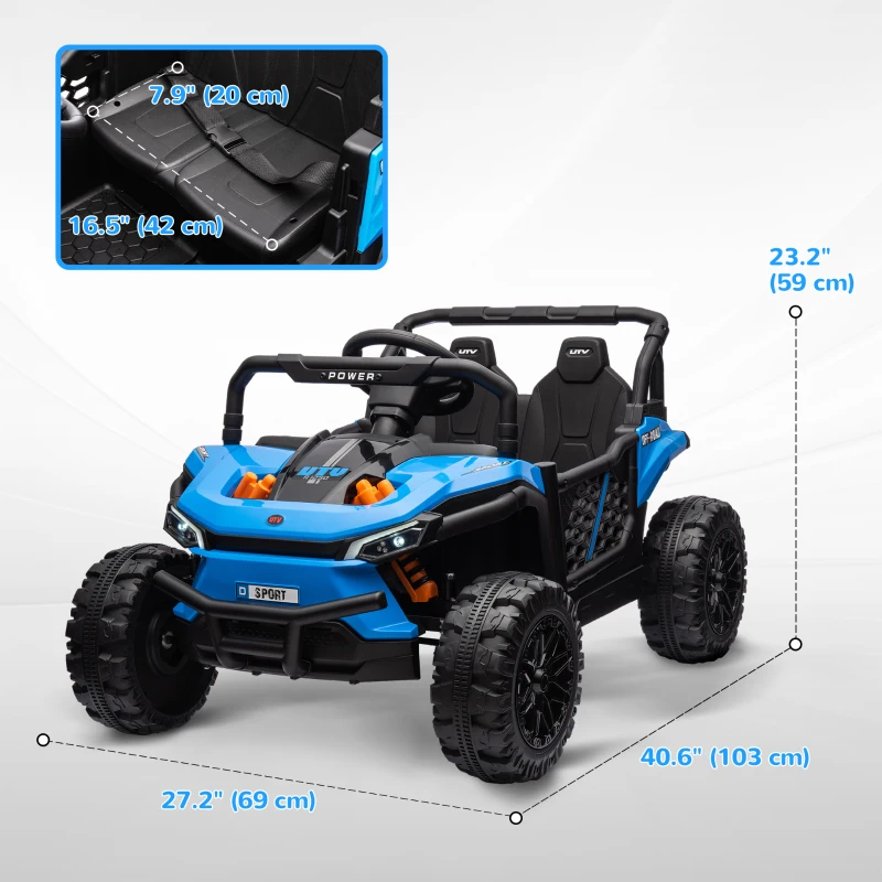 Qaba 12V Kids Ride On Car, Toy Truck with Remote Control, Spring Suspension, LED Headlights, 3 Speeds, Blue
