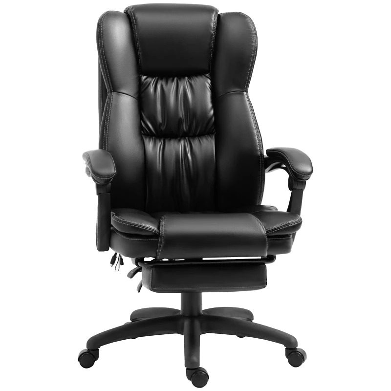 Vinsetto High Back Massage Office Chair with 6-Point Vibration, 5 Modes, Executive Chair, PU Leather Swivel Chair with Reclining Back, and Retractable Footrest, Black