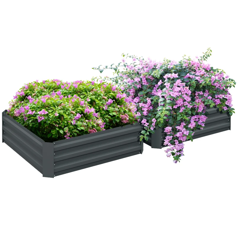 Outsunny Set of 2 Raised Garden Bed, Steel Elevated Planter Box for Flowers, Herbs, Succulents, 39"x39"x12", Dark Grey