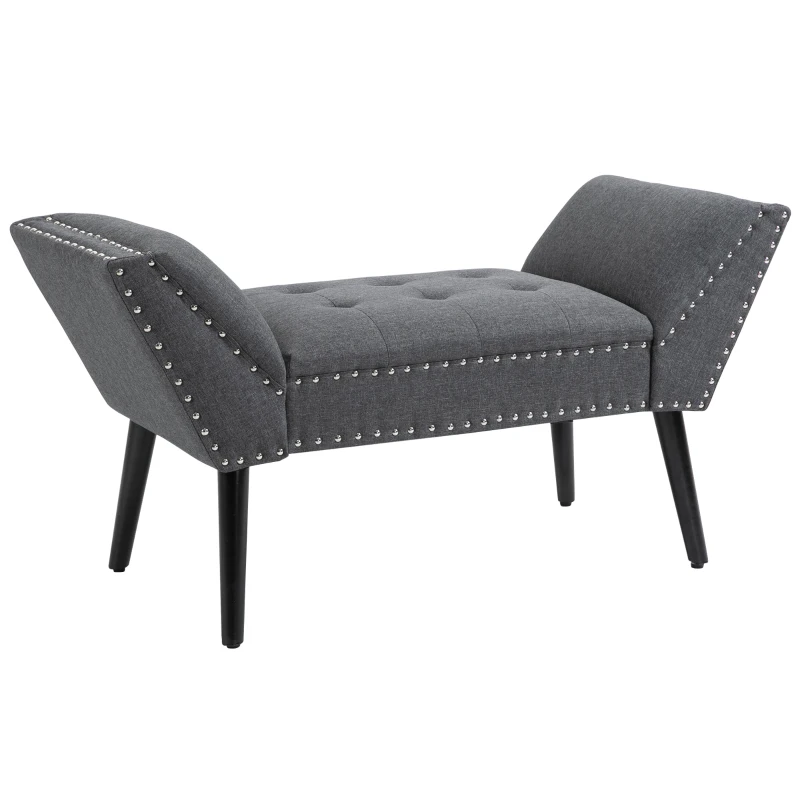 HOMCOM Modern Button Tufted Sitting Bench, Accent Fabric Upholstered Ottoman for Bedroom or Living Room, Charcoal Grey