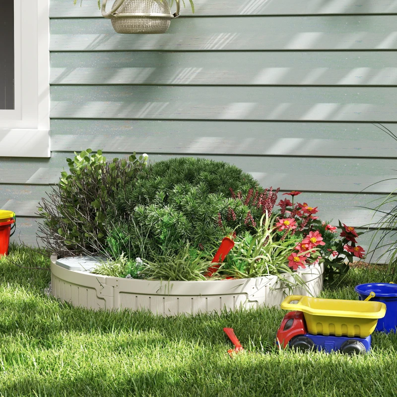 Outsunny Kids Outdoor Sandbox with Cover Waterproof Oxford Canopy, Bottom Fabric Liner for 3-12 years old, Backyard, Cream White