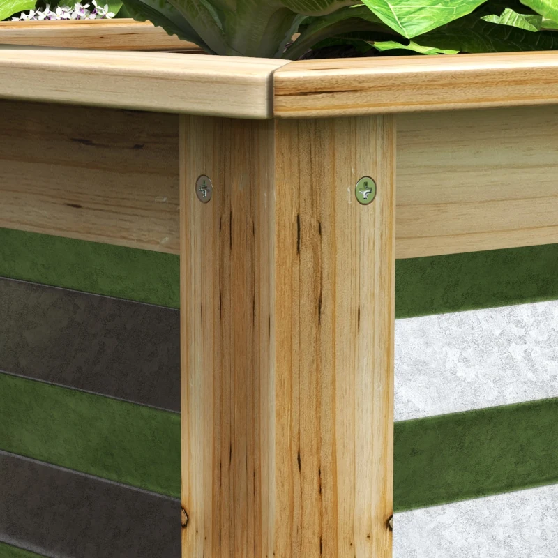 Outsunny Raised Garden Beds Set of 2, Metal and Wood Combined Planter Box, for Growing Flowers, Herbs and Vegetables