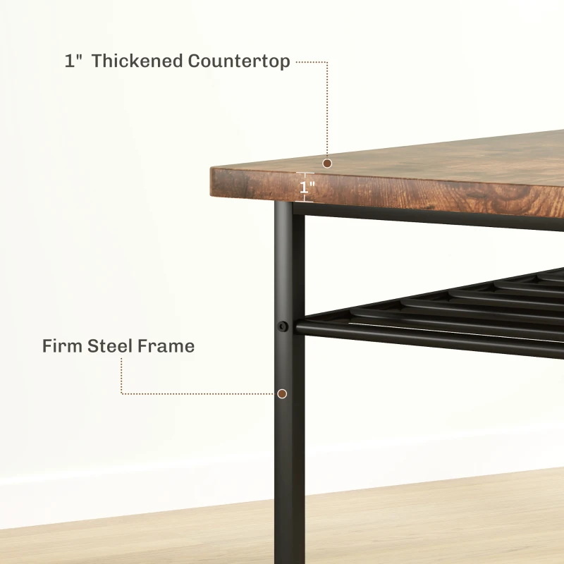 HOMCOM 3-Piece Small Dining Table Set for 2, Kitchen Table and Chairs with Storage Rack and Steel Frame, Brown