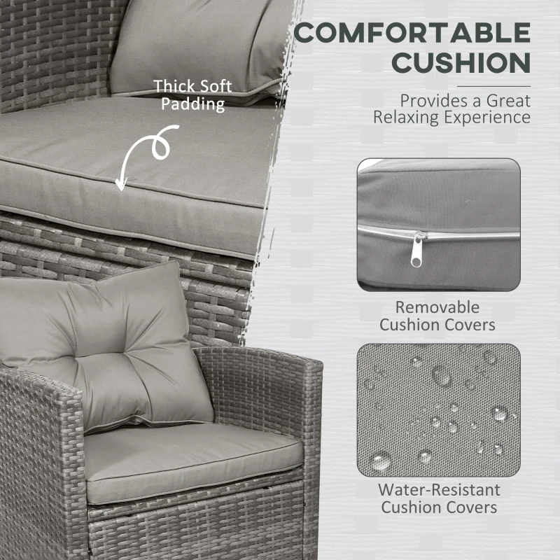 Outsunny 4 Pieces Patio Furniture Sets with Cushions, PE Rattan Wicker Conversation Chairs with Two-Tier Coffee Table for Backyard Porch Garden Poolside and Deck, Gray