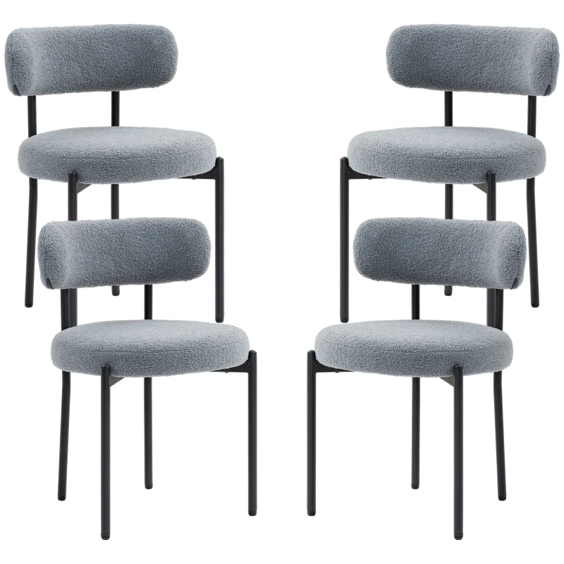 HOMCOM 4 Pieces Kitchen Chairs, Modern Dining Chairs w/ Berber Fleece Upholstery and Steel Legs for Living Room, Grey