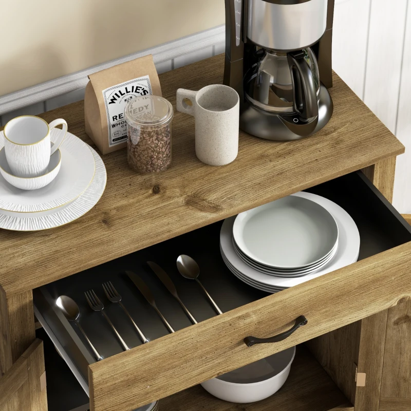 HOMCOM Farmhouse Sideboard Cabinet with Barn Doors Kitchen Buffet Cabinet with Drawer and Adjustable Shelf Natural Wood