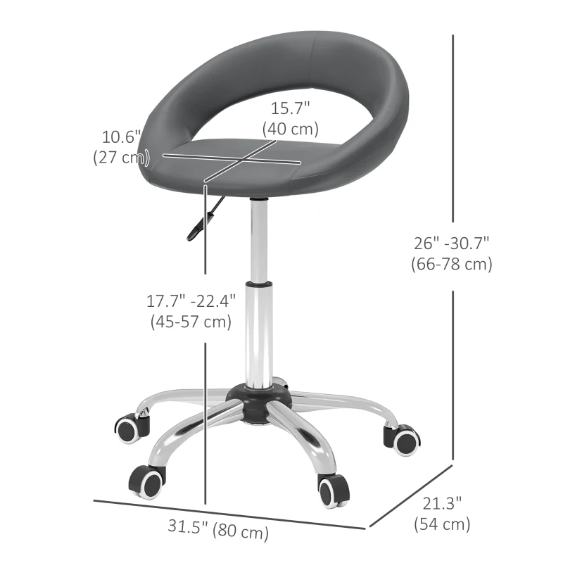 HOMCOM Modern Hydraulic Moon Salon Stool Rolling Swivel Chair Massage Spa Tattoo Pub Bar Stool, Grey