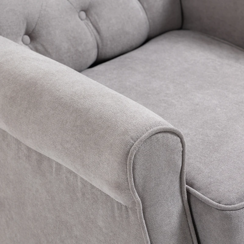 HOMCOM Mid-Century Modern Accent Chair, High Wingback Reading Chair, Button-Tufted Upholstered Fabric Armchair with Retro Wood Legs for Apartment, Living Room, Bedroom, Gray