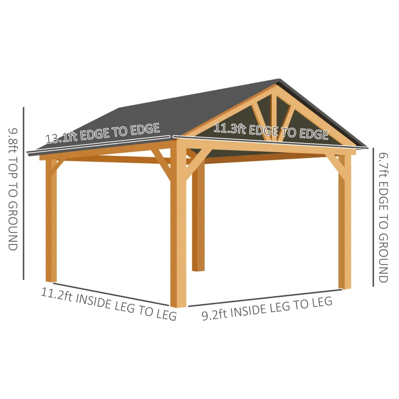 Outsunny 11' x 13' Hardtop Gazebo with Galvanized Steel Roof, Wooden Frame, Permanent Pavilion Outdoor Gazebo with Ceiling Hook for Garden, Patio, Backyard, Lawn(m-3)