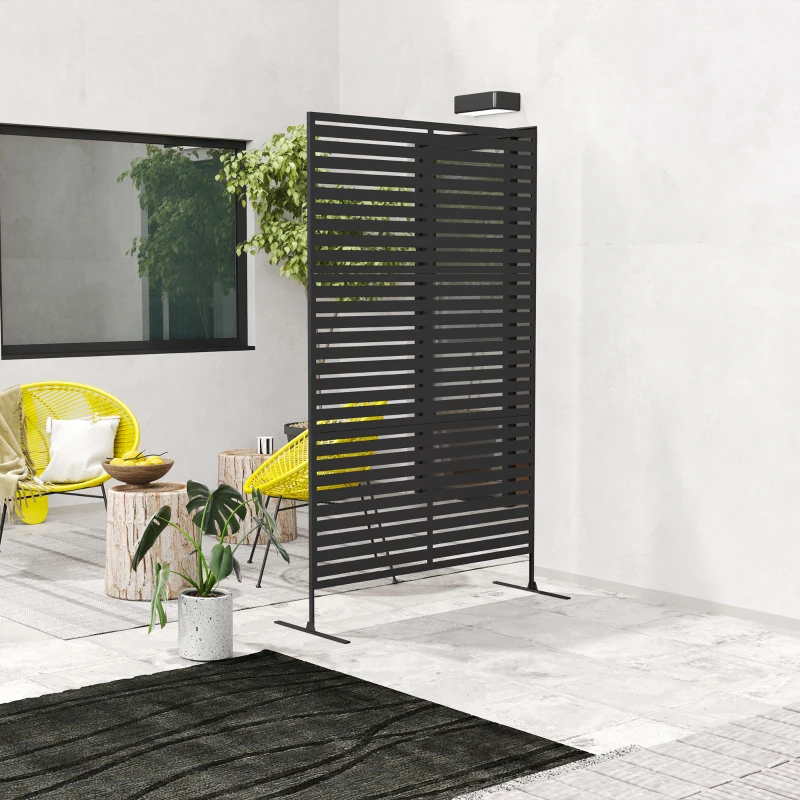 Outsunny Decorative Outdoor Privacy Panel, Freestanding Metal Outdoor Divider with Stand for Garden, Backyard, Deck, Pool, Black