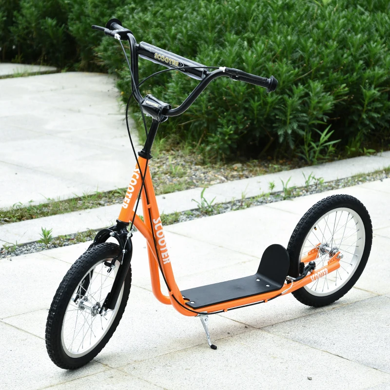 Aosom Youth Scooter Kick Scooter for Kids 5+ with Adjustable Handlebar Front and Rear Dual Brakes, Orange