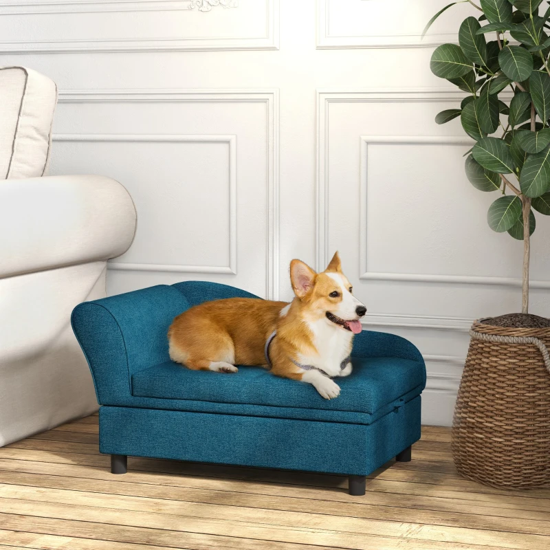PawHut Pet Sofa Dog Sofa for Small Dogs with Storage, Dark Blue