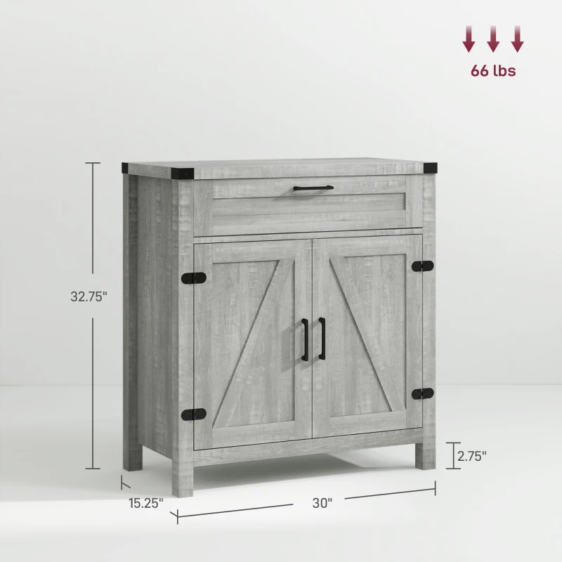 HOMCOM Modern Farmhouse Sideboard with Storage, Buffet Cabinet with 2 Barn Doors and Drawer for Dining Room, Gray