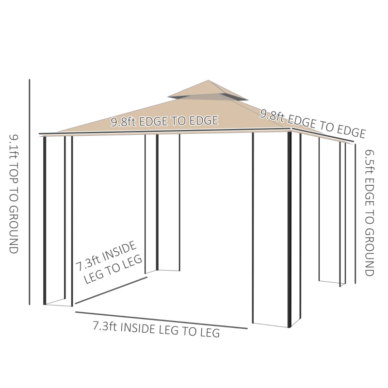 Outsunny 10x10ft Patio Gazebo, Outdoor Double Top Pavilion Canopy, Garden Event Party Tent Shelter, Yard Sun Shade Steel Frame w/ Mosquito Netting and Storage Tray