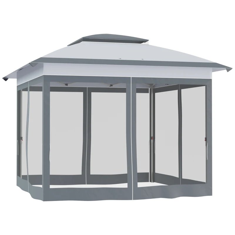Outsunny 12' x 12' Pop Up Canopy Sun Shade Instant Tent Folding with Mesh Sidewalls, 3-Level Adjustable Height and Storage Bag, Gray