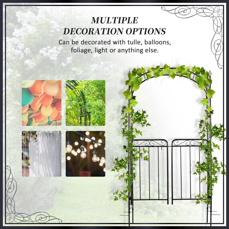 Outsunny 7' Metal Garden Arbor Arch with Scrollwork Doors for Ceremony, Weddings, Party, Backyard, Lawn