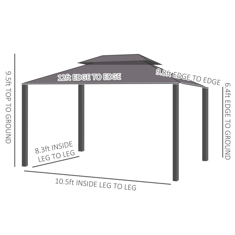 Outsunny 10' x 12' Outdoor Hardtop Gazebo with Galvanized Canopy & Netting Sidewalls for Lawn, Backyard, Dark Brown