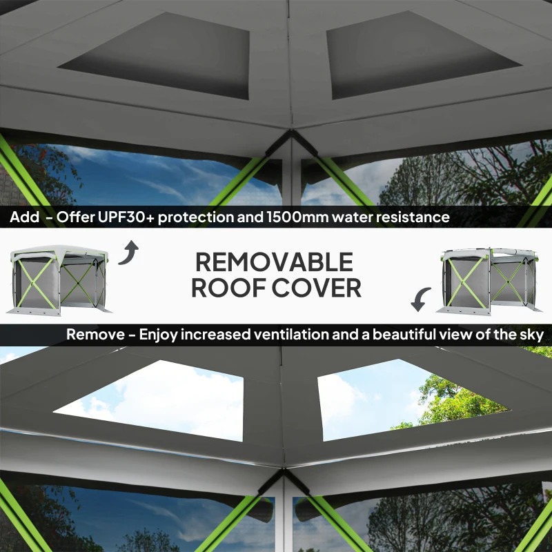 Outsunny 11 x 11ft Pop Up Camping Gazebo, Screen Tent House with Removable Roof Cover, Roll-up Wind Panels for Camping, Backyard
