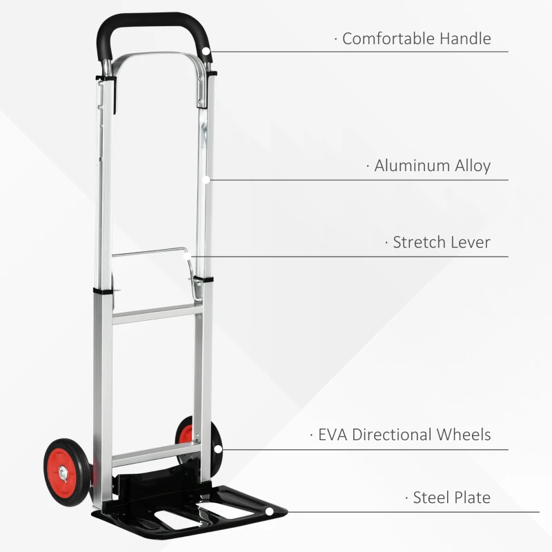 DURHAND Folding Hand Trucks, Aluminum Alloy Dolly Cart with Telescoping Handle and EVA Wheels, 198lbs Capacity for Home Moving and Travel