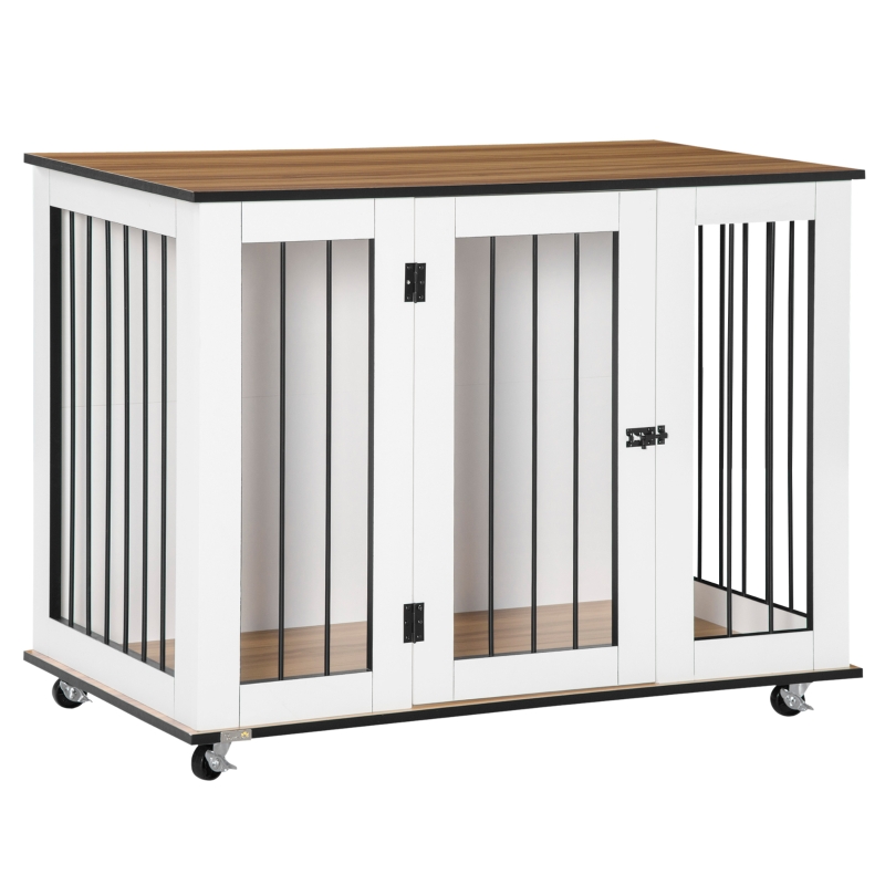 PawHut Dog Crate, Dog Cage End Table with Wheels Big Tabletop