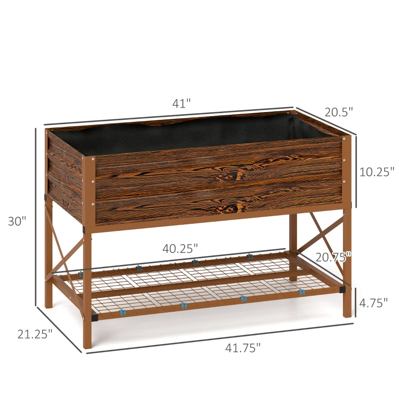 Outsunny Galvanized Raised Garden Bed, Metal Planter Box with Legs, Storage Shelf and Bed Liner, Dark Brown