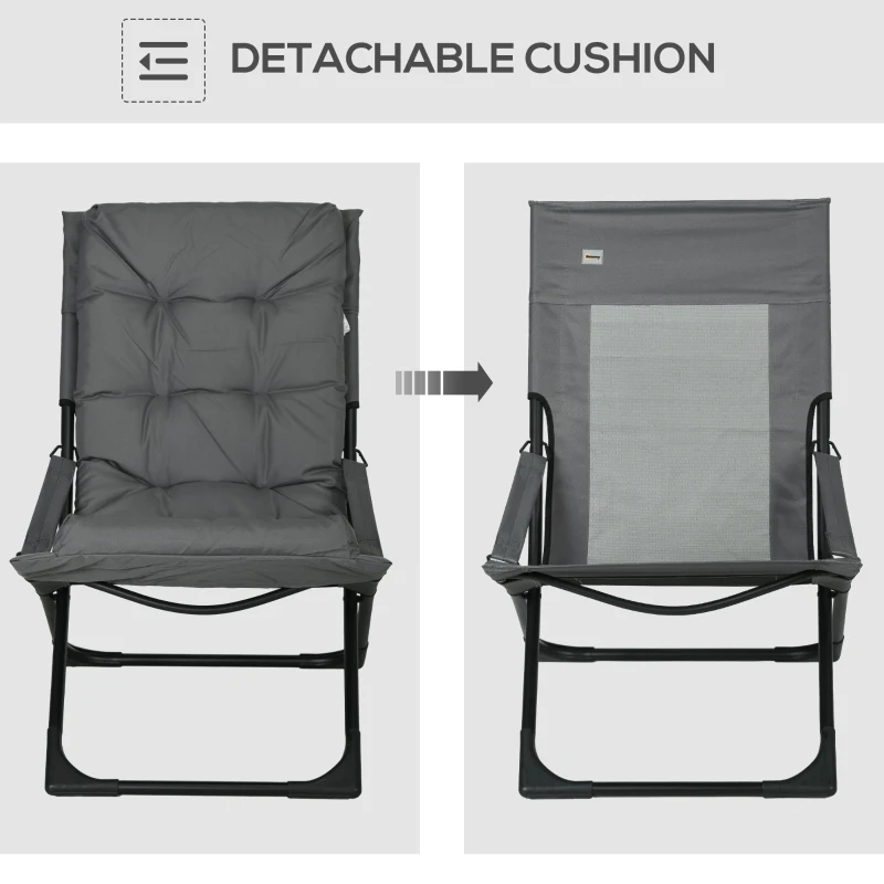 Outsunny Outdoor Folding Lawn Chair, Foldable Chair with Cushion, Armrest and Steel Frame for Poolside, Deck, Backyard