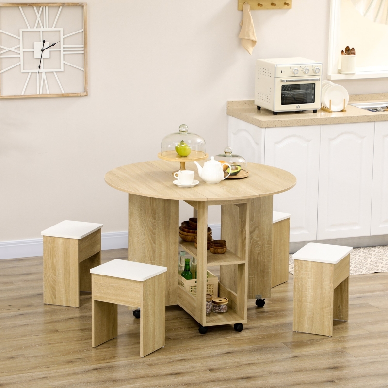 Drop Leaf Dining Table With Storage Drawer And Shelves HOMCOM Folding ...